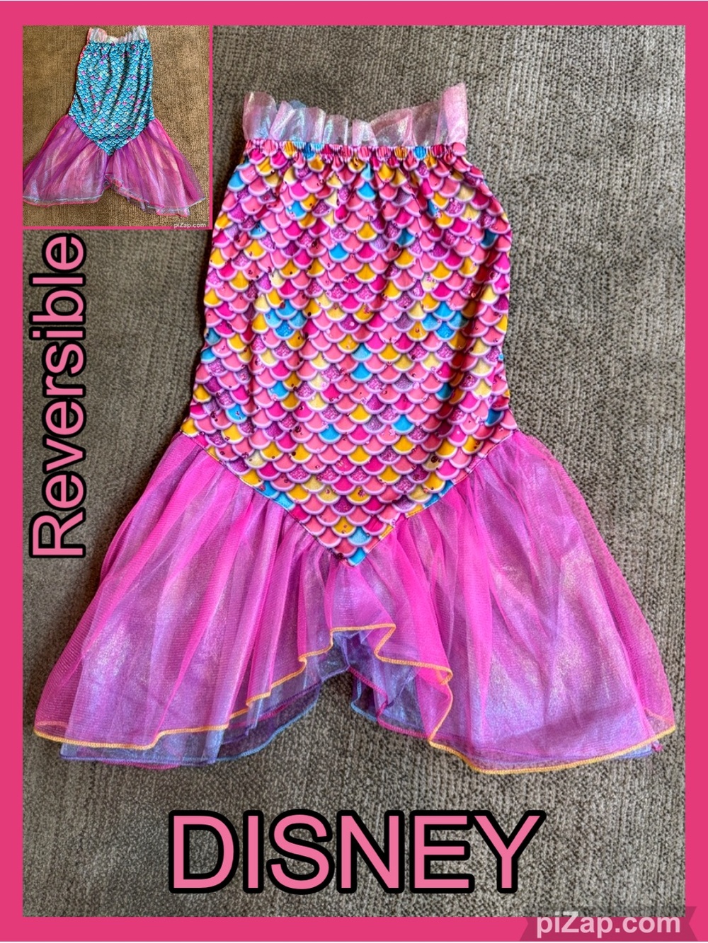 🧜🏽‍♀️ Pink Mermaid Costume Dress with Rainbow Scale Print Reversible- Sz 4-6x
